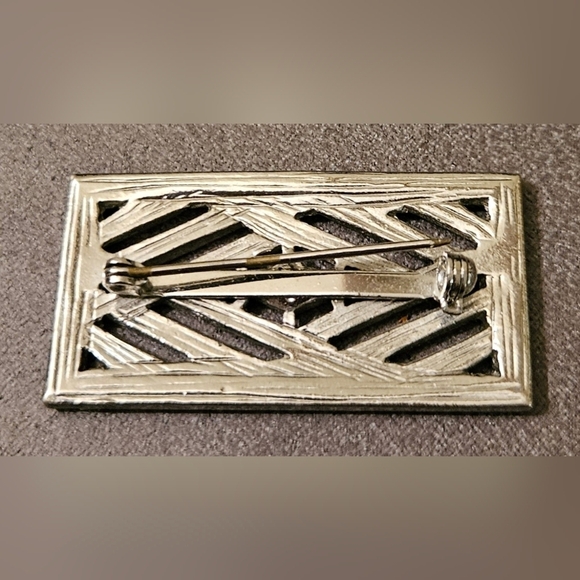 Vintage Art Deco Style Brooch Pin - Geometric Silver Rhinestones - Picture 2 of 3